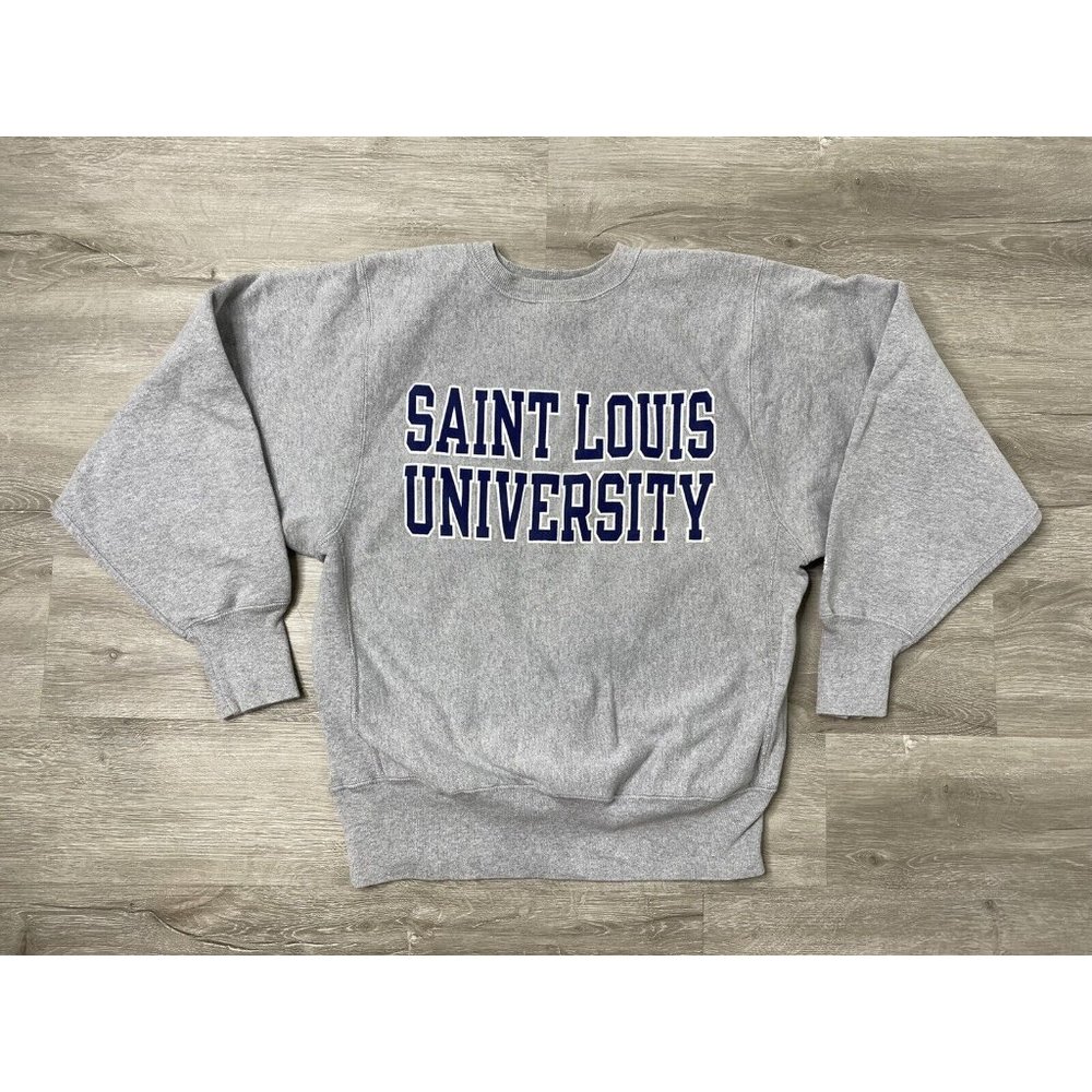 Vtg 90s St Louis University Champion Reverse Weave Sweatshirt USA Spell Out Sz M